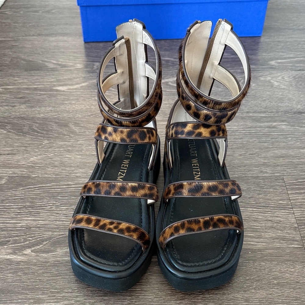 Stuart Weitzman Gala Lifted Caged Calf Hair Gladiator Sandals